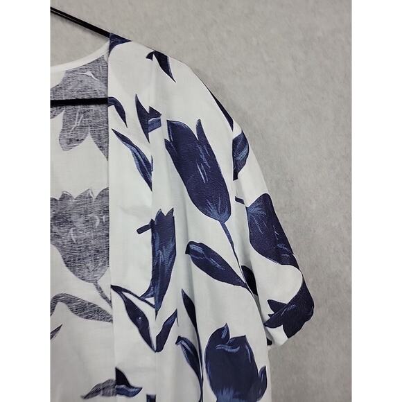 Luca Vanucci Italy Linen White Floral SS Open Front Coastal Cardigan Women's XL - Picture 4 of 12